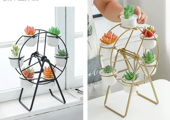 

Nordic Ferris wheel Ceramic Vases Flower Pot Planter Iron Frame Plant Holder Green Plant Flower Pot Desk Office Garden Ornament