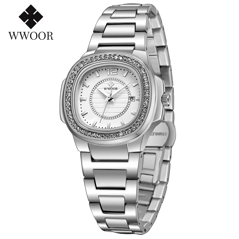 WWOOR Ladies Wristwatch Fashion Luxury Waterproof Date Gold Watch For Women Dress Stainless Steel Diamond Quartz Women's Watches