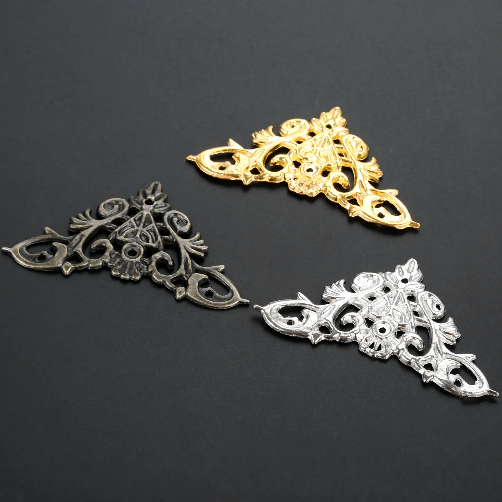4pcs Hollow lace Corner Protectors Antique Bronze/Gold/Silber Feet Wood Case Desk Leg Decor Guard Retro Bracket w/nails 35/46mm furniture hardware angled furniture hardware furniture corner protector
