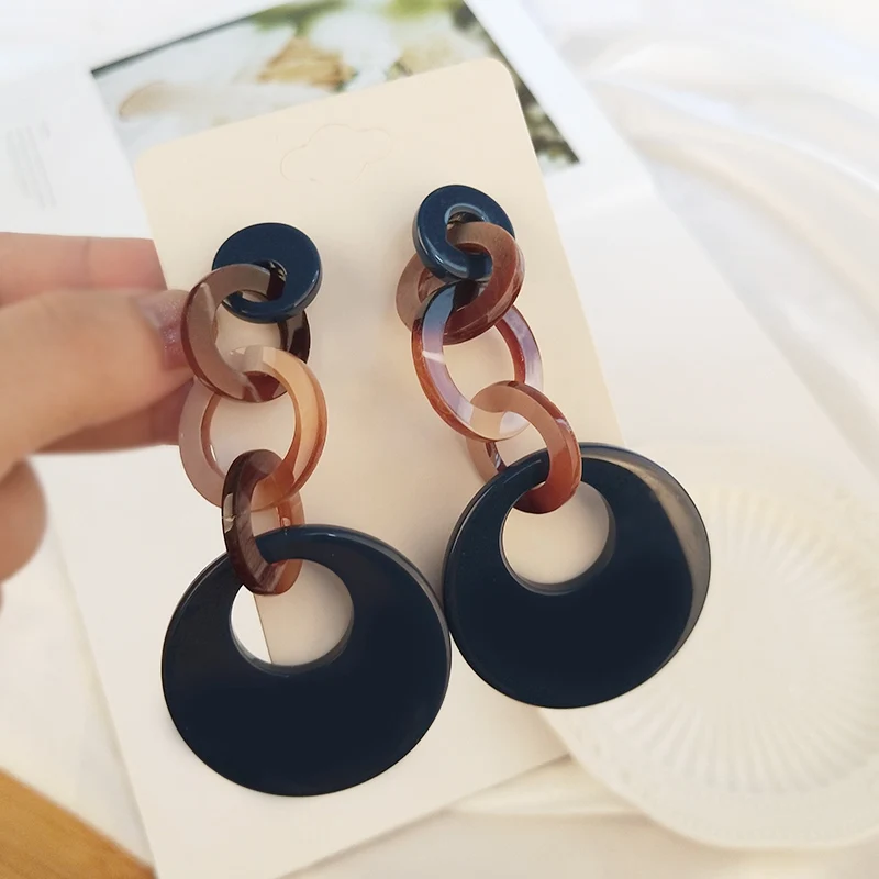 Trendy Dangle Fashion Acrylic Earrings Statement Women Big Round Geometric Resin Dangling Earring Bohemian Jewelry Black Brincos (5)