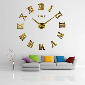 

promotion new home decor large roman mirror fashion modern Quartz clocks living room diy wall clock sticker watch free shipping