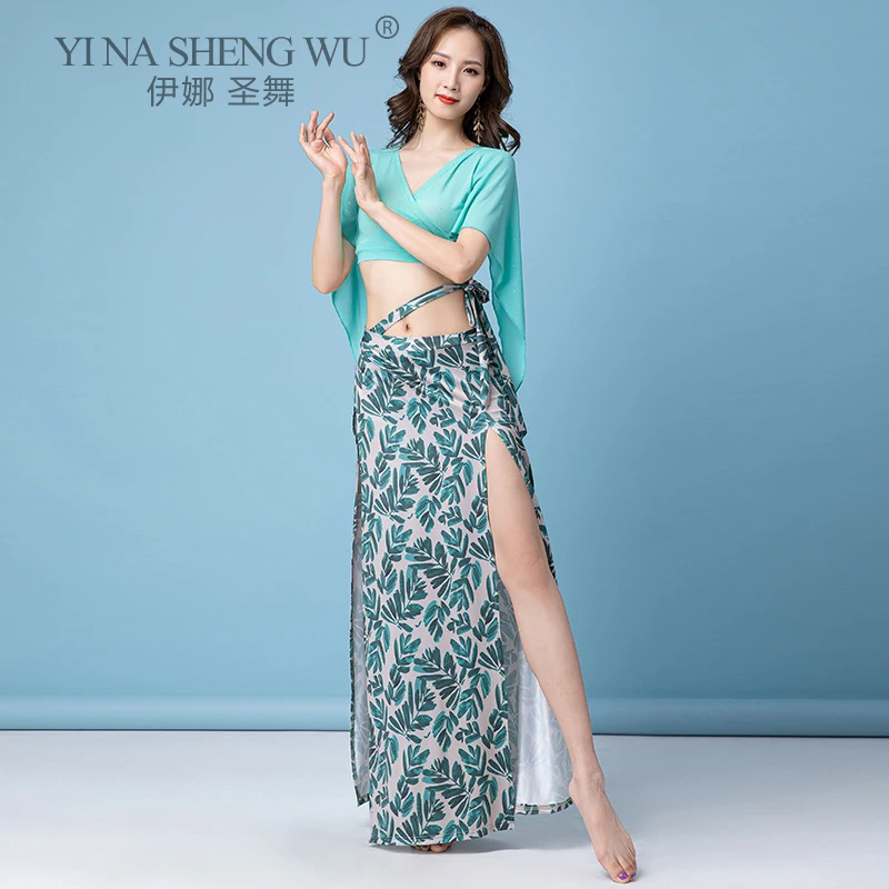 

Sexy Aldult Women Belly Dance Costume 2 Piece Printing Long Skirt Dancer Practice Clothes Wear Team Dance Oriental Dance Clothes