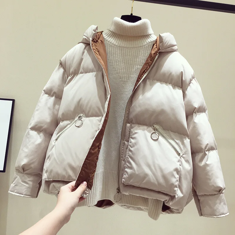 

Down Jacket Cotton-padded Clothes Women's 2019 New Style Winter Korean-style Loose Cotton Coat Hooded Puffy Cotton-padded Jacket