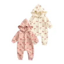 Ropa de bebé con estampado de cereza para niña, mono de forro polar grueso para recién nacido de 0 3 años, ropa de escalada para bebé, ropa de Ha