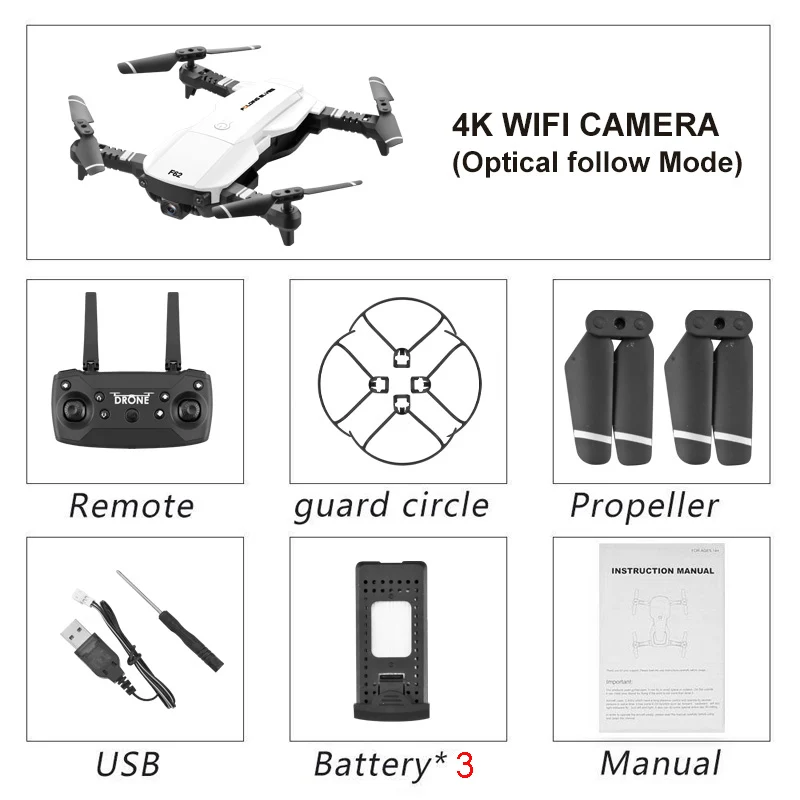 Новейший F62 2,4G wifi 4K 16mp HD широкоугольная камера Радиоуправляемый Дрон оптический поток управление жестами умный следящий Квадрокоптер Радиоуправляемый Дрон VS F69 - Цвет: White 4K 3 battery