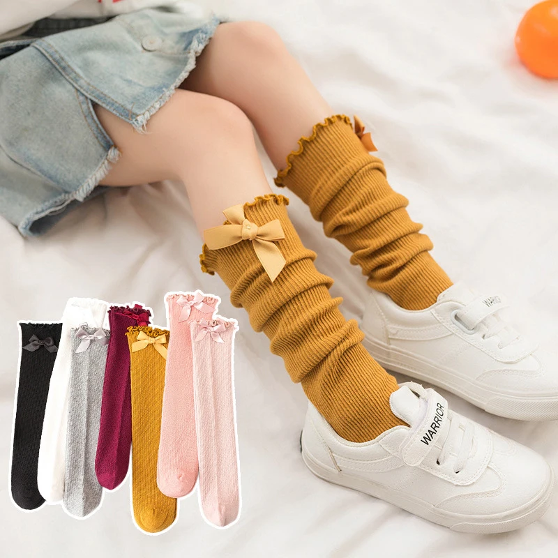 Новинка осенние детские носки для девочек большие банты длинные женские белые