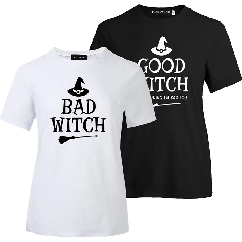 Лучшие футболки «Друзья» BAD WITCH GOOD WITCH, топ с буквенным принтом, футболка Femme, повседневные женские лучшие друзья, топы на Хэллоуин, футболки