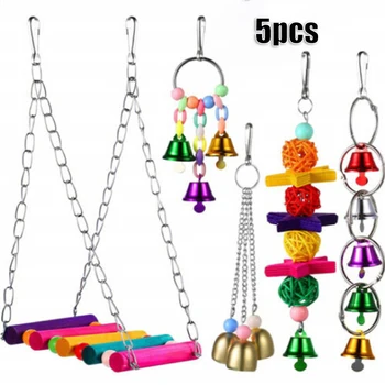 

5Pcs/Set Parrot Swing Hanging Bell Bird Cage Toys Parakeet Cockatiel Budgie Swing Chew Climb For Small Parakeets hook connects