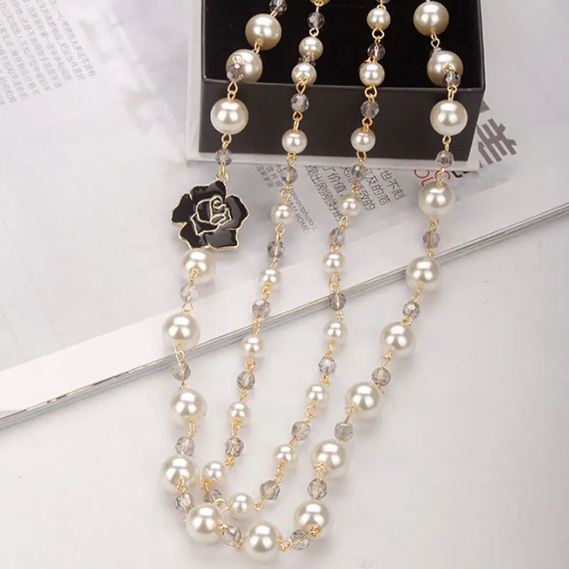 Aobei Pearl Lange Cirkel Pendant Ketting - 18K Vergulde Kabelketting Vrouwen Opvallende Lange Trui Ketting