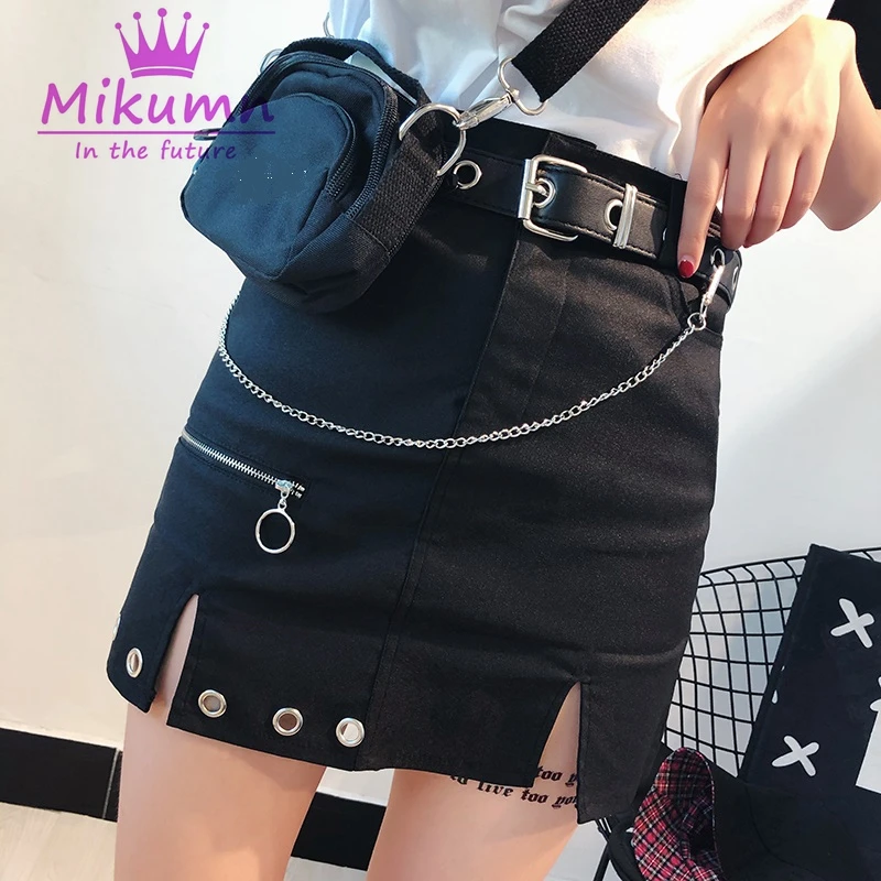 Harajuku Gothic Black High Waist Splits Punk Mini Short Skirt