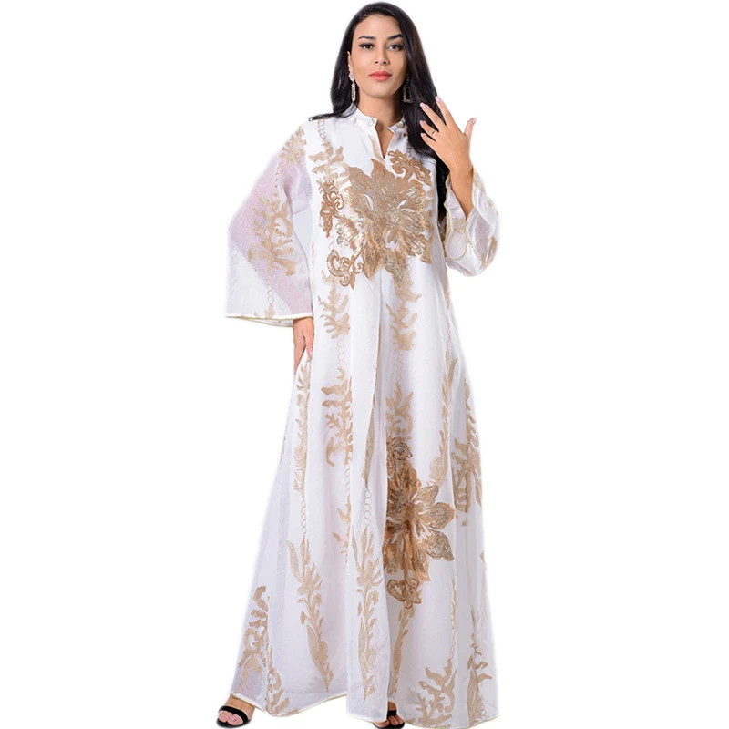 

Muslim Women Long Dress Luxury Embroidery Sequins Party Middle East Abaya Ethnic Style Islamic Ramadan Dubai Kaftan Arab Robe