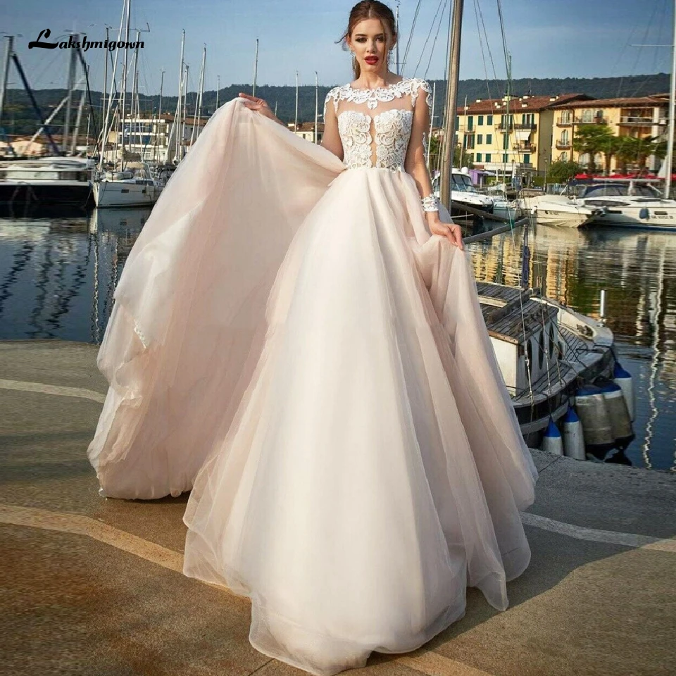 Женское платье с длинными рукавами lakshmidress розовое свадебное прозрачным