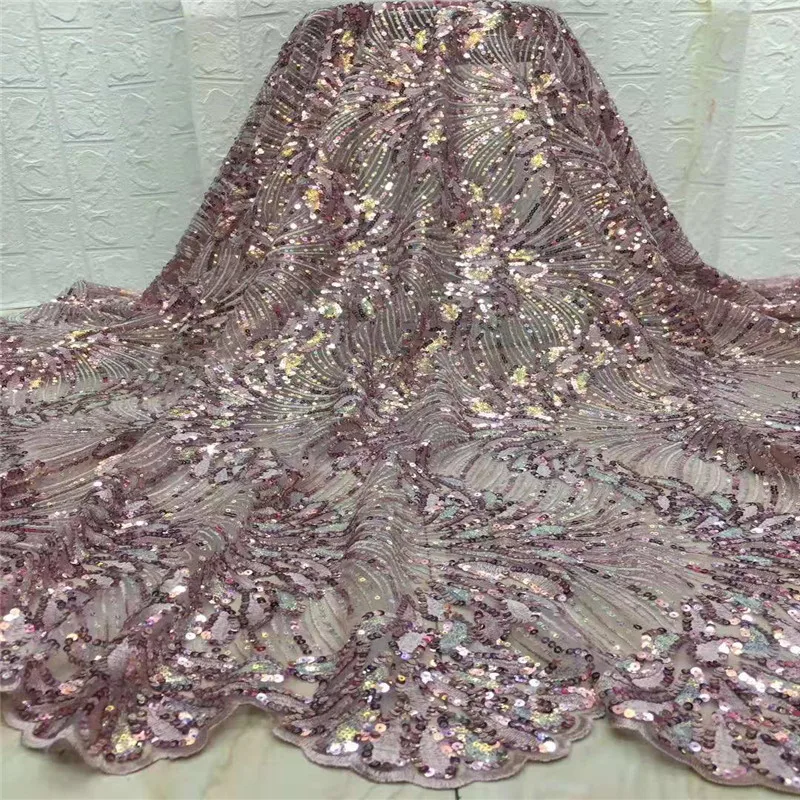 

2019 High Quality African Lace Fabric Onion French Net Embroidery Sequins Tulle Lace Fabric For Nigerian party Dress