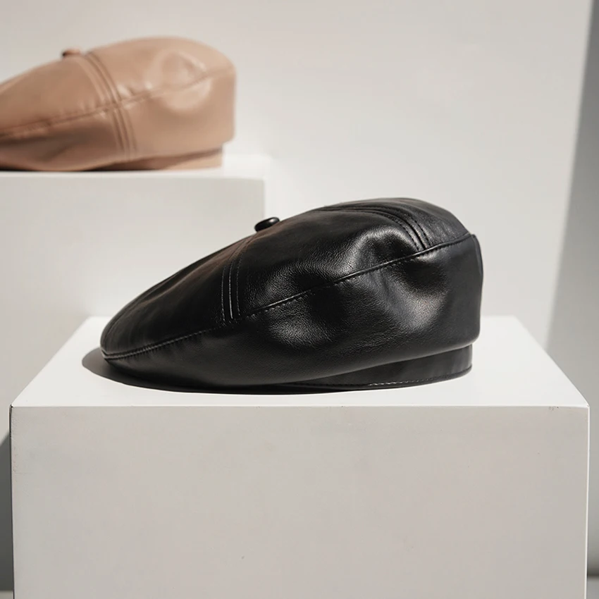 

England style Women beret For Elegant lady Winter Female PU Hats Solid color Vintage Octagonal Casual boina Autumn girl Cap