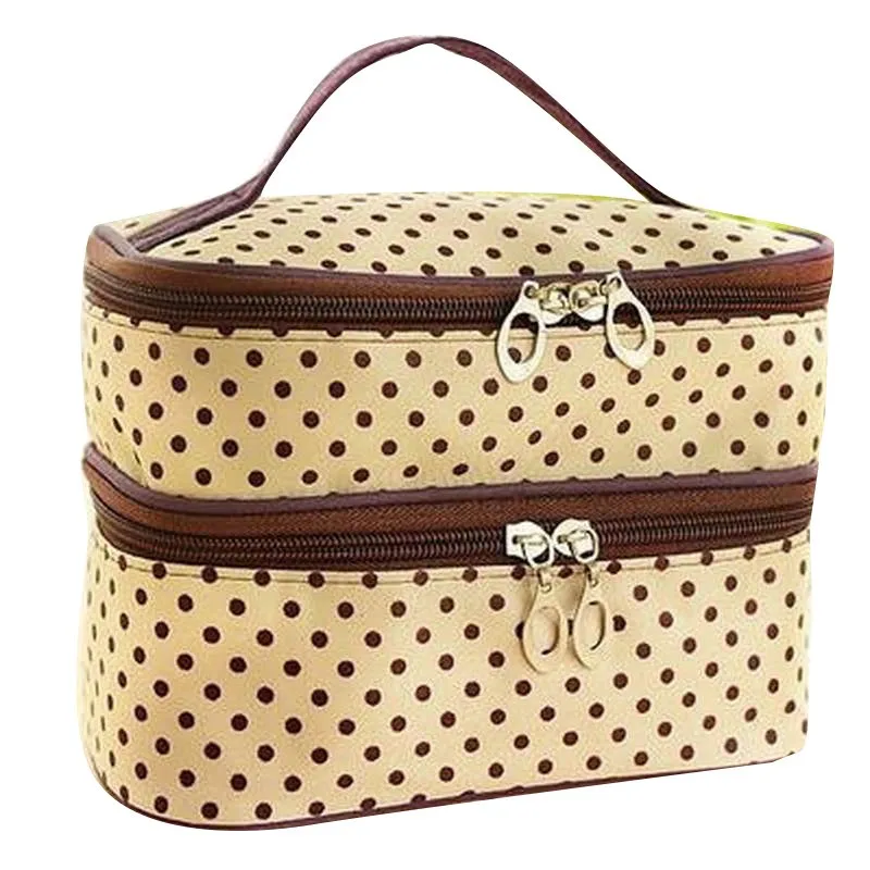 

Makeup Tool Storage Bags Multifunctional Storage Package Container Pouch Travel New Fashion Double layer Dots Cosmetic Bag