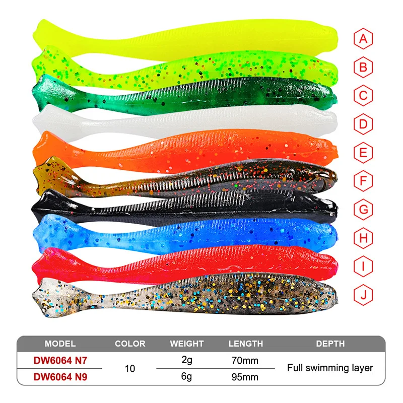 10Pcs/Lot soft fish artificial bait shad 7.5cm2g 9cm6g 10 color Quality rubber silicone soft bait fishing tackle