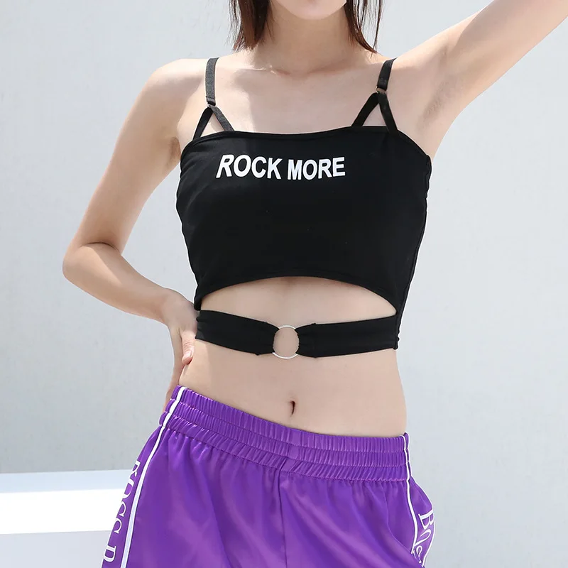 

Letter printed open-back U-neck strap back ring with a slim open-neck sling vest vest women summer 2020 spring