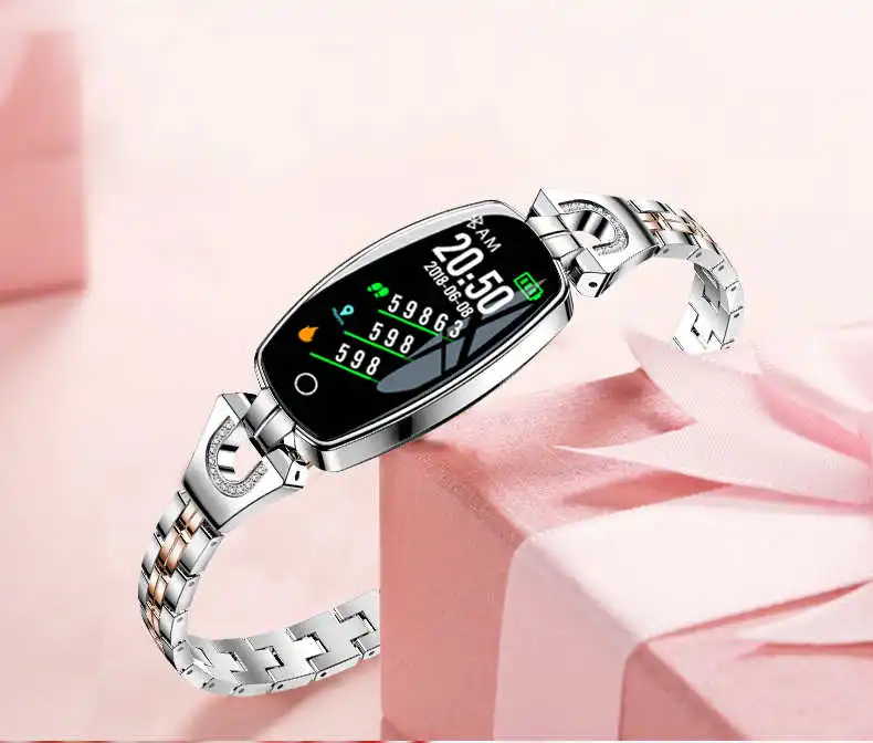Смарт-браслет H8, женские Смарт-часы, измеритель артериального давления, пульсометр, фитнес-браслет, трекер для Xiaomi, Apple Phone, умный Браслет - Цвет: Silver Discount