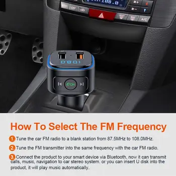 

T46Q Bluetooth Car Adapter MP3 Colorful Atmosphere Lamp FM Transmitter QC3.0 USB T8WF