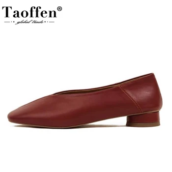 

Taoffen New Color Women Flat Shoes Real Leather Square Toe Fashion Shoes Women Daily Vacation Ladies Footwear Size 33-40