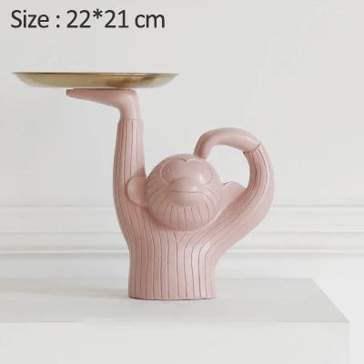 Pink-Monkey-M Strongwell нордический Morandi обезьяна лоток для хранения скульптура смола фигурка обезьяны аксессуары для дома современный подарок на день рождения - Цвет: Pink-Monkey-M