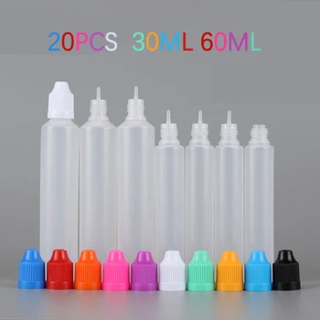 

20PCS 30ml/60ml New plastic squeezable liquid dropper bottle smoky oil LDPE container with CRC color cover dropper tip +funnel