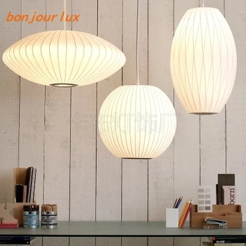 

modern White Silk Led Pendant Lights Restaurant Bedroom Hanging Lamp Art Single Head Lamp Pendant Lighting 110v 220v