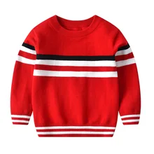 Новинка года; свитер для мальчиков и девочек; детский пуловер в полоску с круглым вырезом и длинными рукавами; осенний Хлопковый вязаный свитер для детей