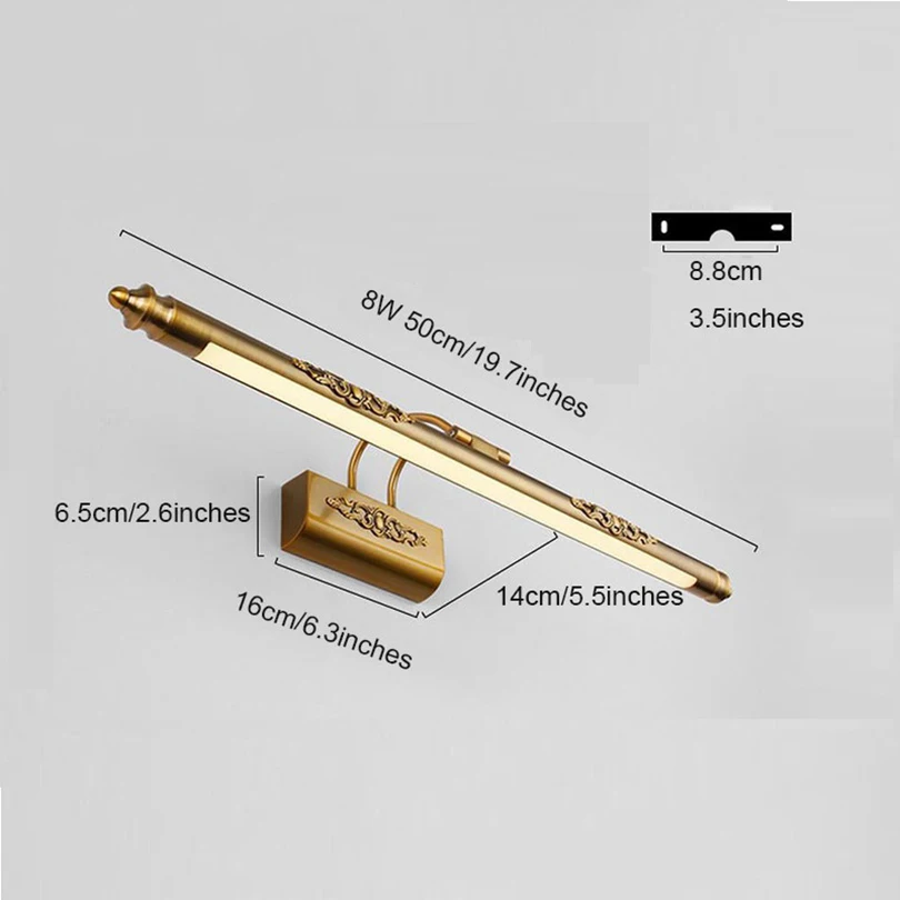 Retro Cosmetic Mirror Lamp 500mm 8W LED European Makeup Light Vanity Bathroom Wall Lights Bronze Cabinet Lighting Decoration