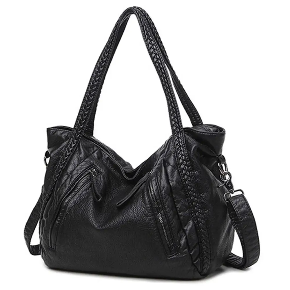 

Women Solid Color Large Capacity Zip Faux Leather Tote Crossbody Shoulder Bag