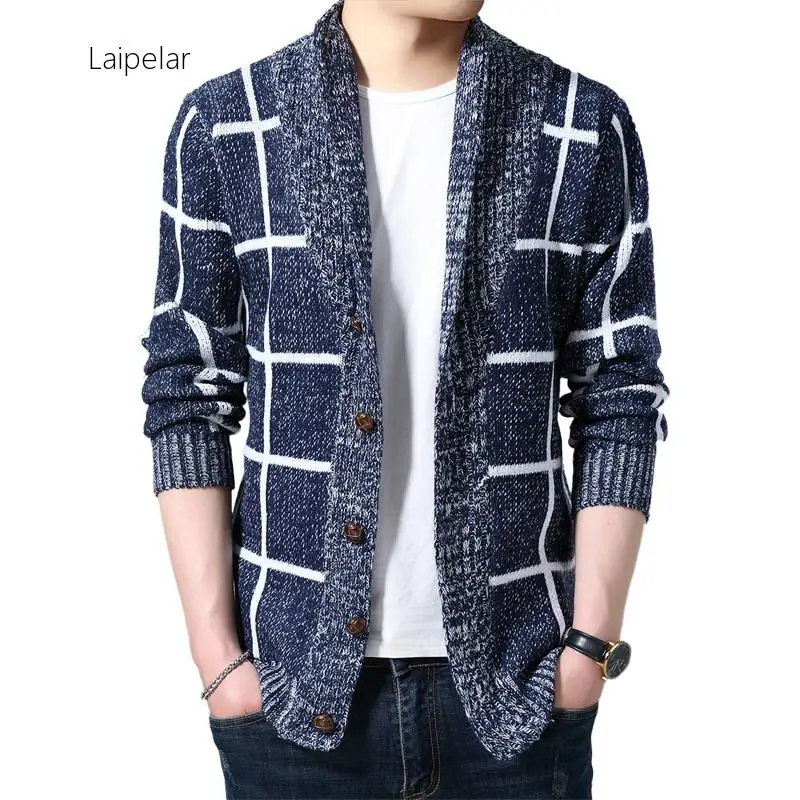 

Laipelar New 2020 Sweater Men Plaid Cardigan Men Autumn Knitted Sweater Coats Knitting Jumper Slim Fit Pull Homme