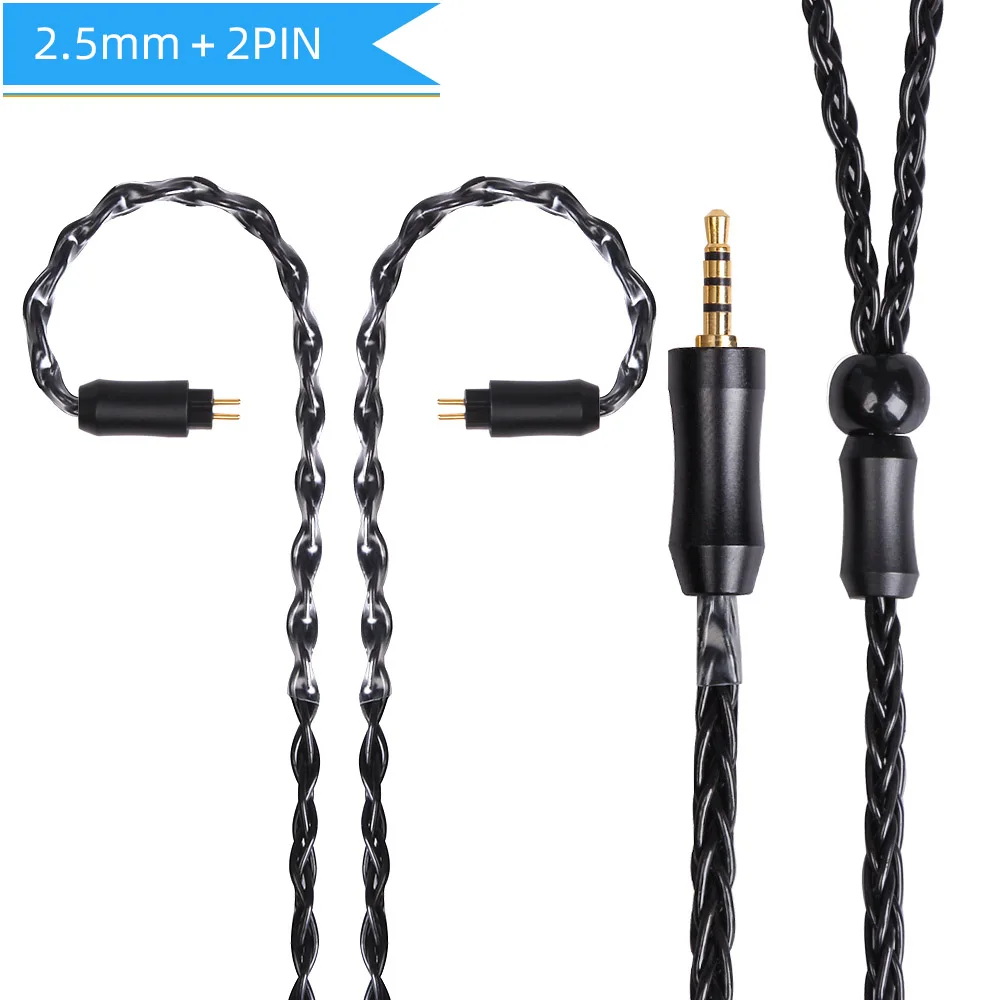 black 2.5mm 2pin FDBRO 8core 2,5/3,5/4,4 мм сбалансированный с серебряным покрытием гарнитуры Кабель наушников аудио провода MMCX 2Pin 0,78 мм кабель для SE215 SE315 SE425 - Цвет: black 2.5mm 2pin