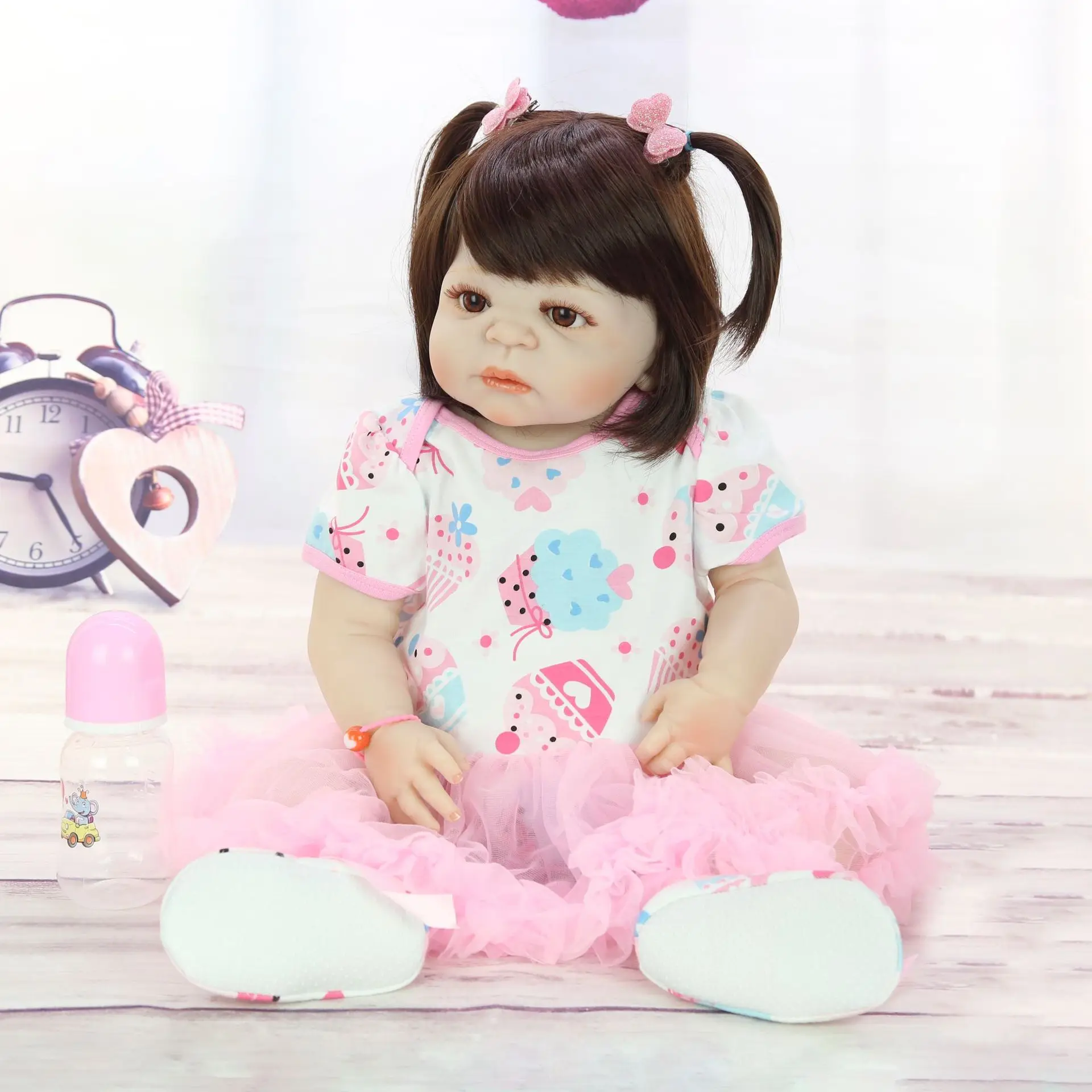 

2 Years Old and Above 57 Cm High Child Simulation Baby Toy Doll, Work Exquisite Limb Flexible Pink Skirt Children Gift Doll