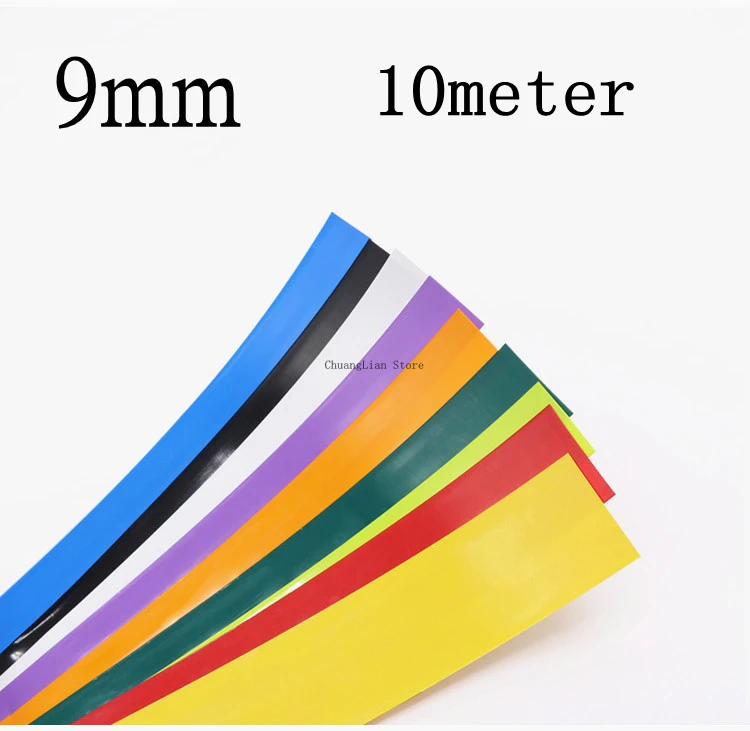 

10M PVC Heat Shrink Tube 9mm Blue Multicolor Shrinkable Cable Sleeve Sheath Pack Cover for 18650 Lithium Battery Film Wrap
