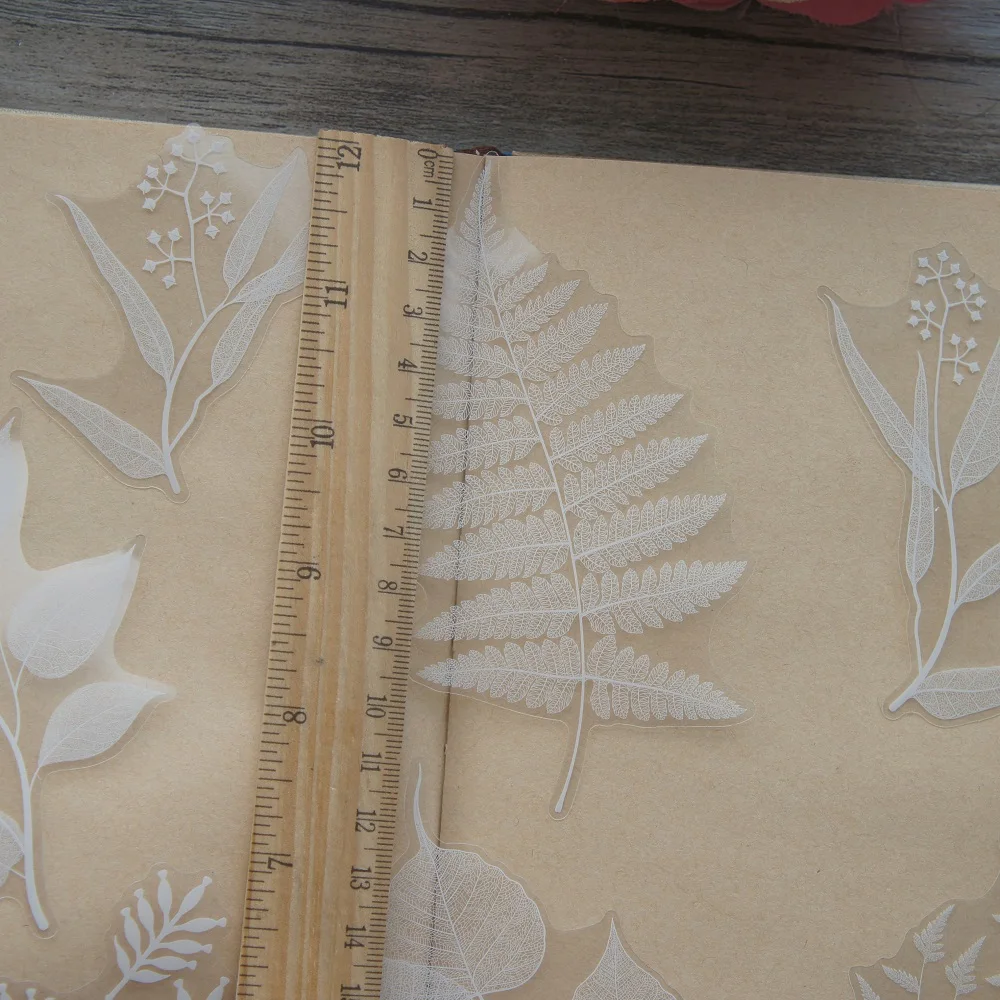 White Plant Leaves Style Transparent Sticker Scrapbooking DIY Gift Packing Label Gift Decoration Tag 38pcs