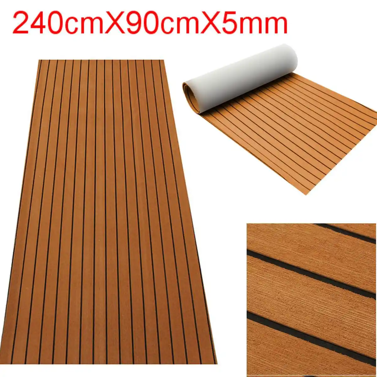 Self Adhesive 900x2400x5mm Foam Teak Decking Eva Foam Marine Flooring Faux Boat Decking Sheet Accessories Marine Brown Black