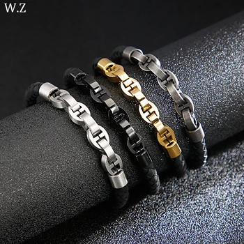 

Men's titanium steel bracelet bracelet fashion trend woven leather hand rope man