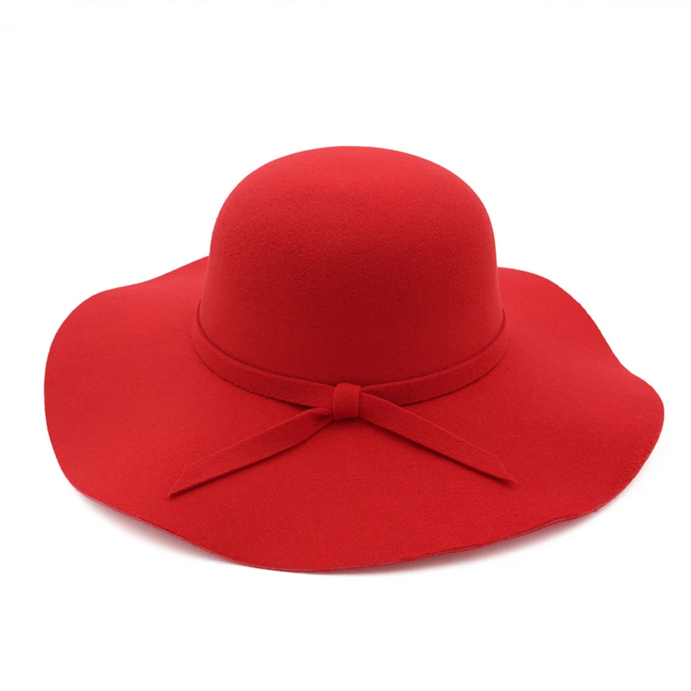 Фетровая шляпа для женщин, винтажный стиль, мягкая, с широкими полями, одноцветная лента, широкополая шляпа, элегантная шерстяная теплая фетровая шляпа