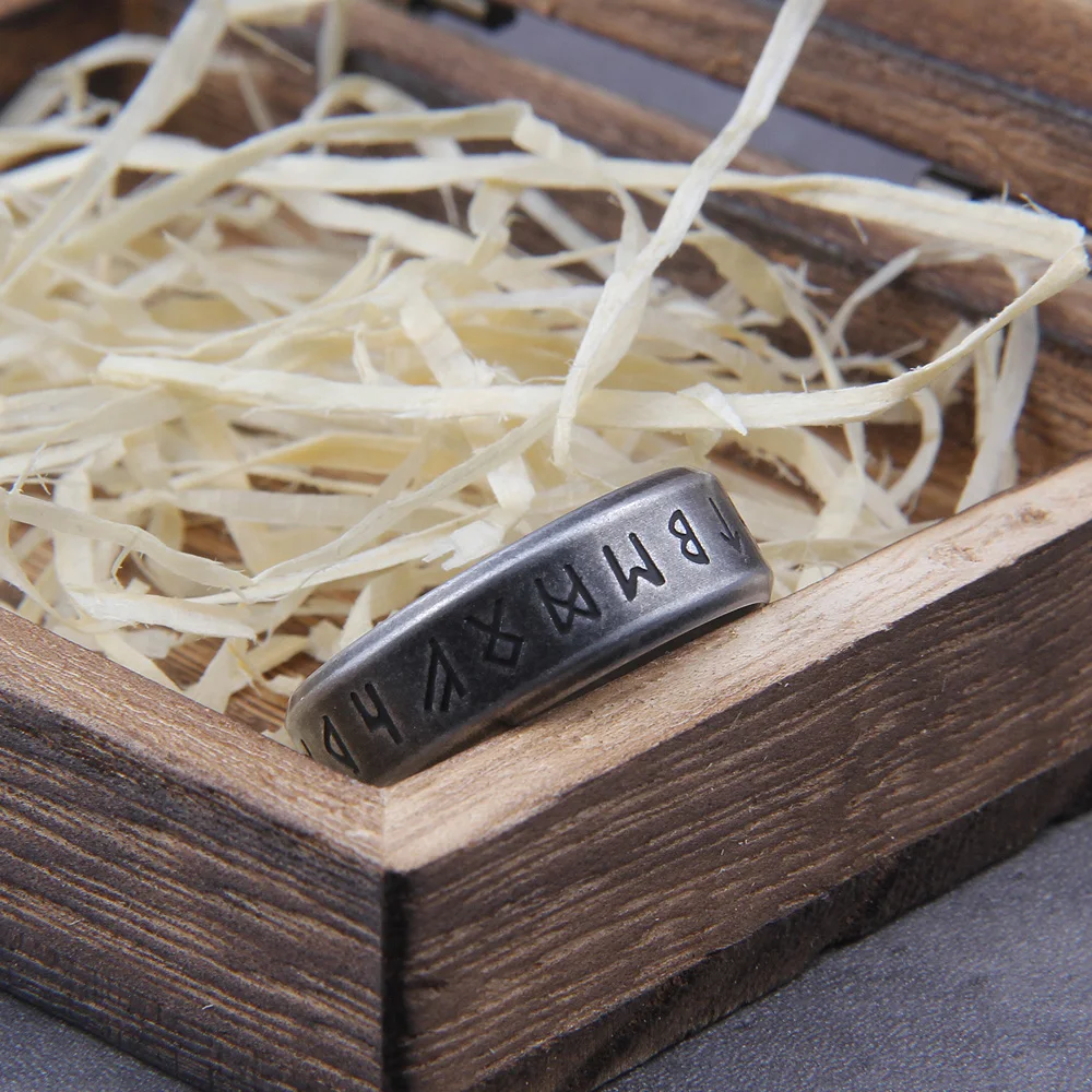 316L Stainless steel Odin Norse Viking Amulet Rune Fashion Style Rings Jewelry with wooden box