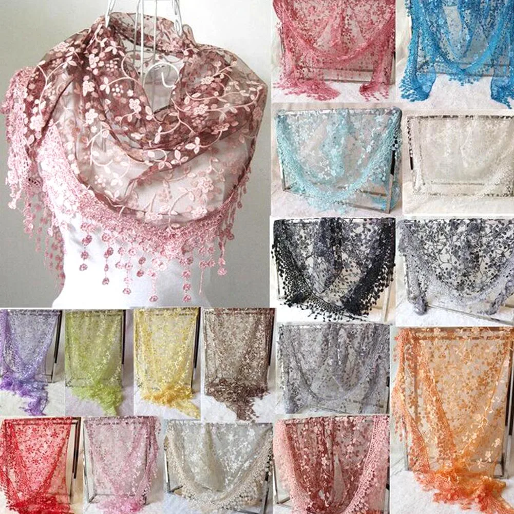 

Printing Width Scarf Fashion Women Tassel Lace Grace Ladies Solid Color Shawl Chiffon Soft Hollow Fringed Scarf Work Holiday