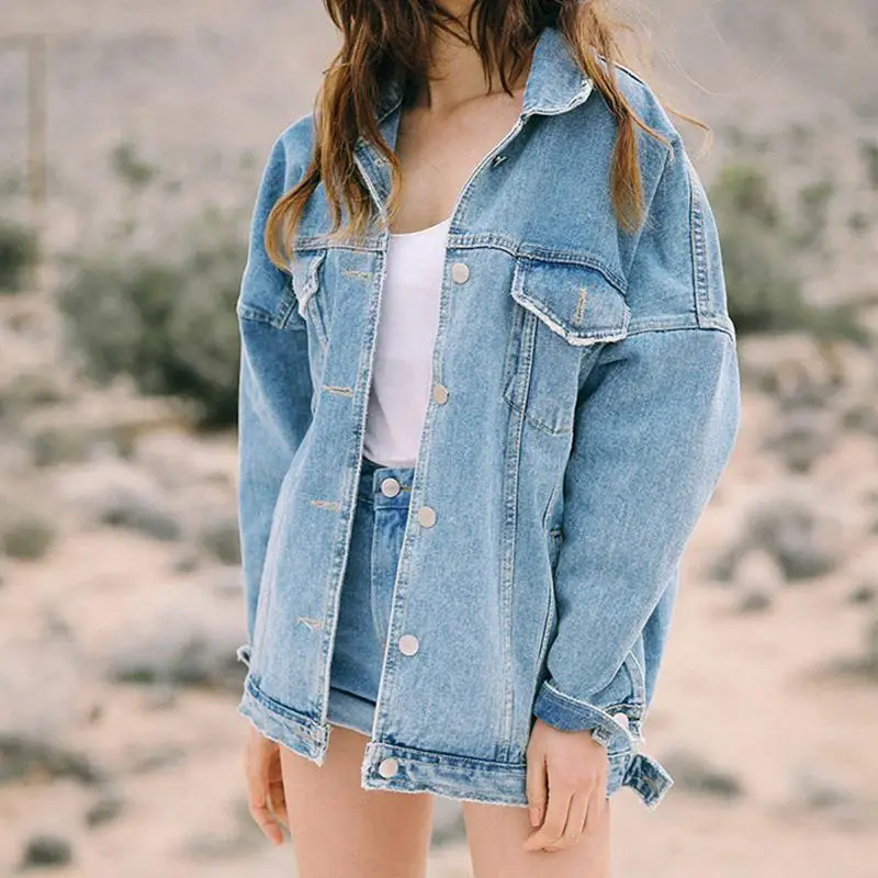 

Women Basic Coat Denim Jacket Women Spring Winter Denim Jacket Long Sleeve Jeans Jacket Femme Denim Coat Loose Fit Casual Style