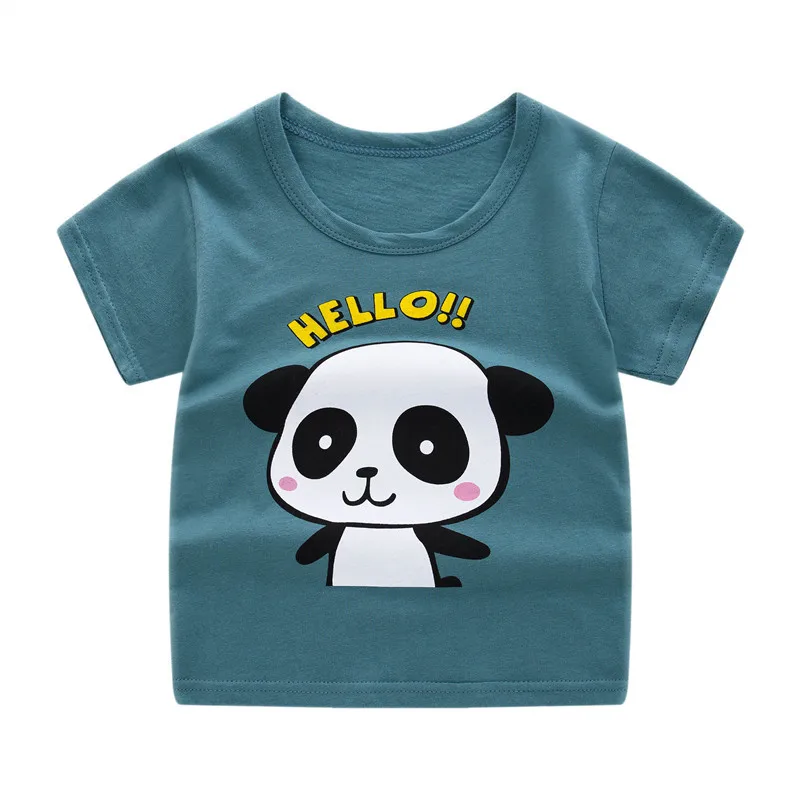 Летняя детская футболка для мальчиков с принтом динозавра; футболки с короткими рукавами для маленьких девочек; хлопковая детская футболка; футболки с круглым вырезом; Одежда для мальчиков - Цвет: LanSeXiongMao