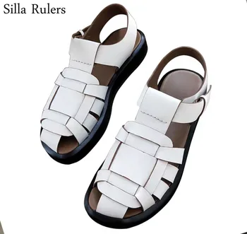 

2020 New Summer Thick Bottom Gladiator Sandals Woman Open Toe Flat With Summer Shoes Woman Genuine Leather Weave Woman Sandals