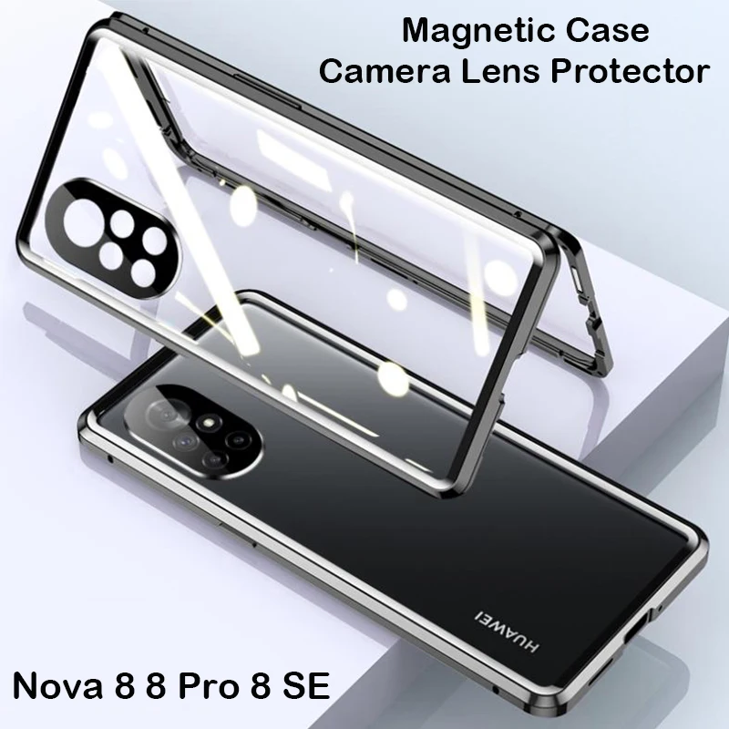 

Coque 360 Magnetic Case For Huawei Nova 8 Pro 7 9 10 Honor 80 Mate 60 50 Metal Bumper Tempered Glass Cover Camera Protector Film