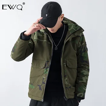 

EWQ / Men's Jacket 2019 Autumn Winter Cotton-padded Loose Coat Thickening Camouflage Warm Self-cultivation Hoodie Coat 19H-a160