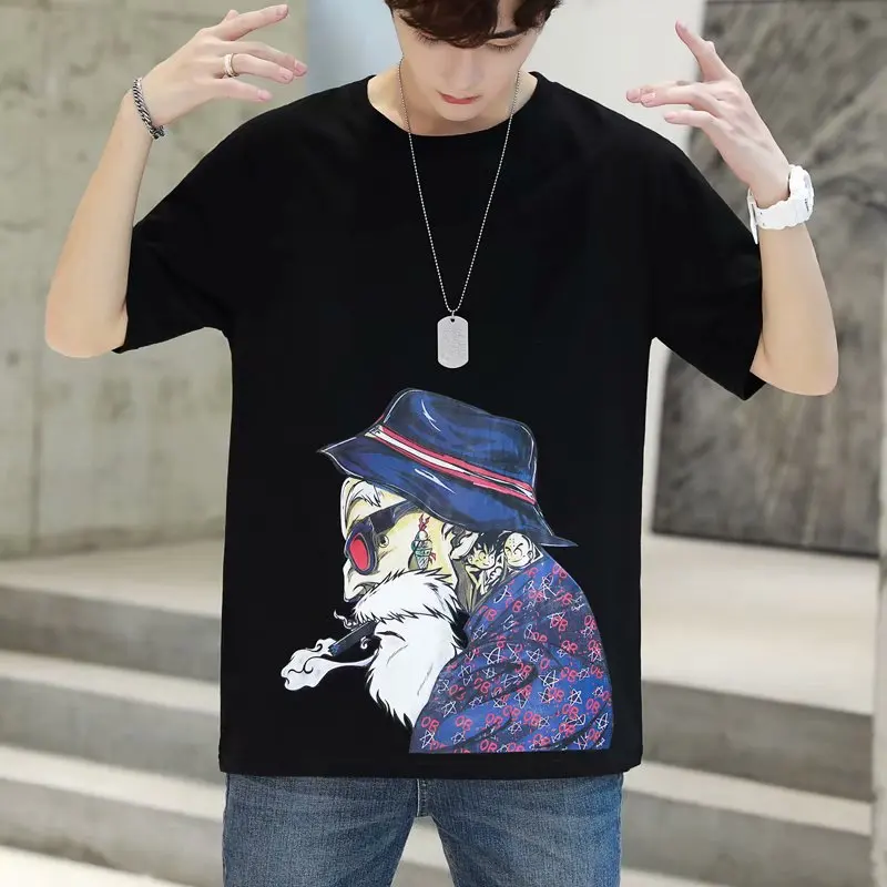 

New Style European And American Streets Popular Brand Hip Hop Hip Hop Spoof Printed Loose-Fit Half Sleeve Clothes MEN'S Short-sl
