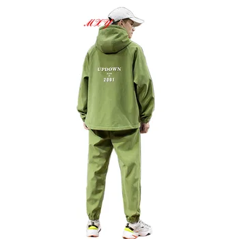 

2020 Men's Korean Trend Sports Running Set Sport Suit Loose Jogging 2-piece Men's Fitness Running Plus Velvet Men Hooded