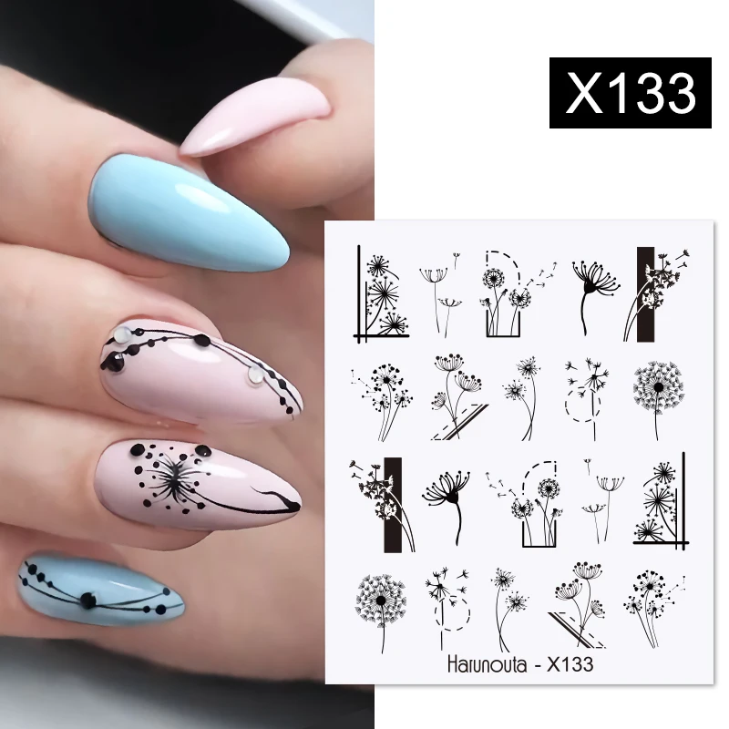 Harunouta Geometric Color Block Line Leaf Flower Water Nail Decals DIY Slider For Manicuring Nail Art Watermarks