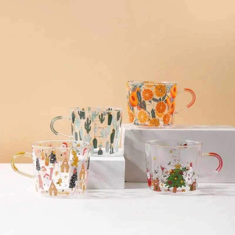 450ml Yellow Peach Cactus Glass Tea Milk Cup With Scale Coffee Party Creative Drink Golden Christmas Water New | Дом и сад