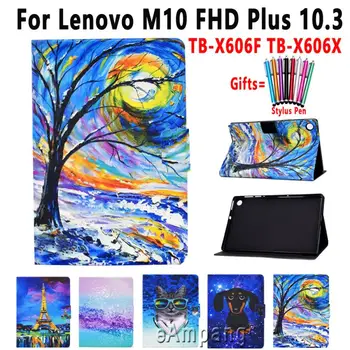 

Case For Lenovo M10 FHD Plus 10.3 TB-X606F TB-X606X Cover Soft Shockproof Pu Leather Painted Pattern Tablet Shell with Pen